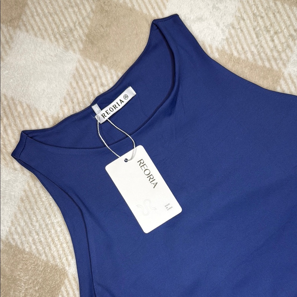 ReoRia Blue Bodysuit Top Sleeveless High Neck - Picture 2 of 4